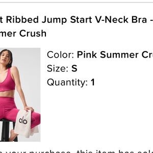 ALO Yoga Pink airlift ribbed jump start v neck bra